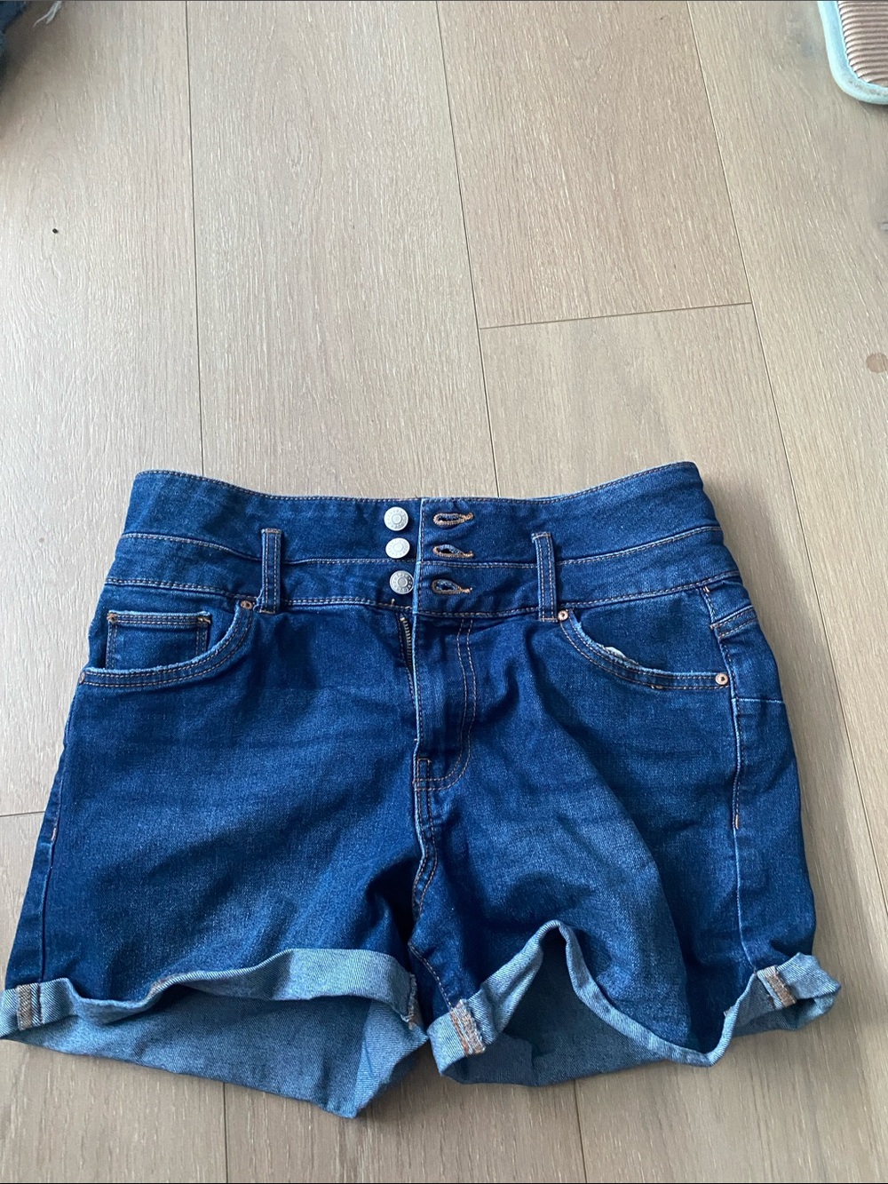 never worn refuge Dark Blue High-Waist Triple Button Denim Shorts